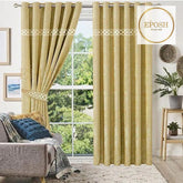 2 Pieces Crocodile Luxury Velvet Curtain Panels with 2 belts-yellow